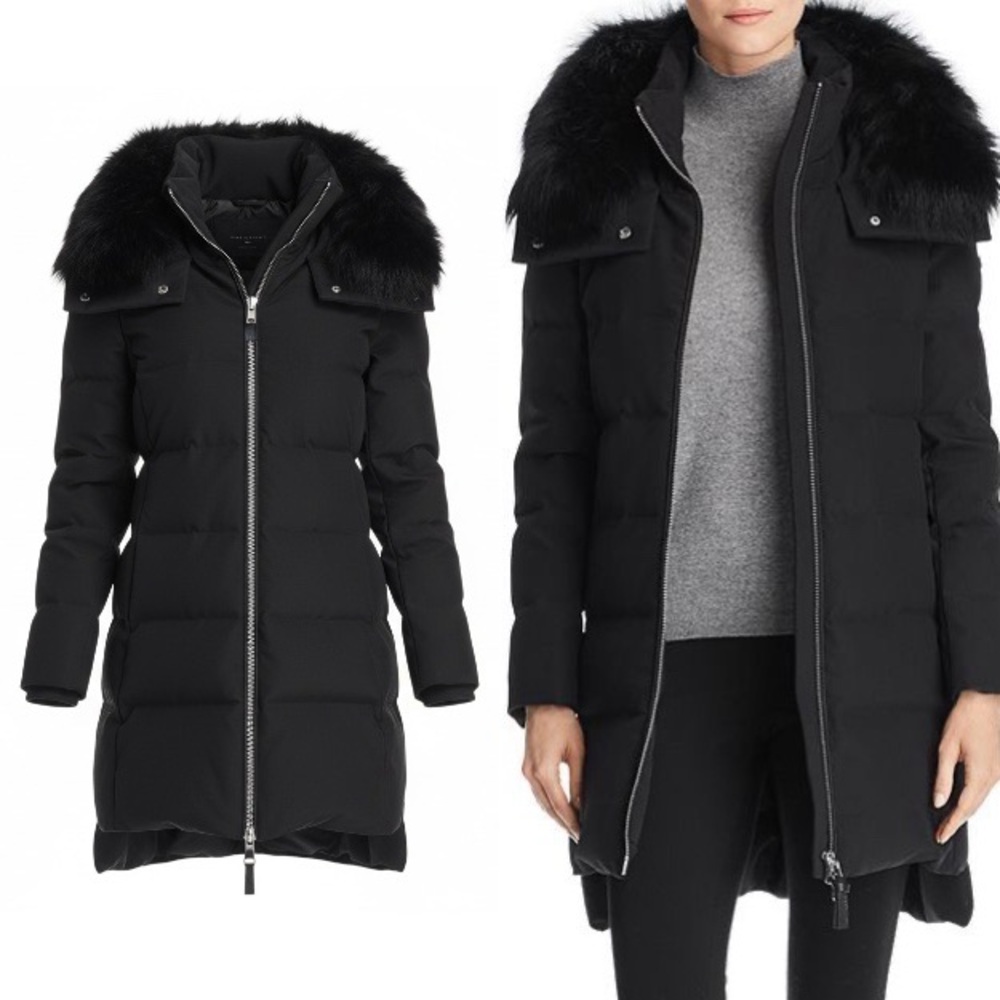 Derek Lam Fox Fur Trim Black Puffer Coat